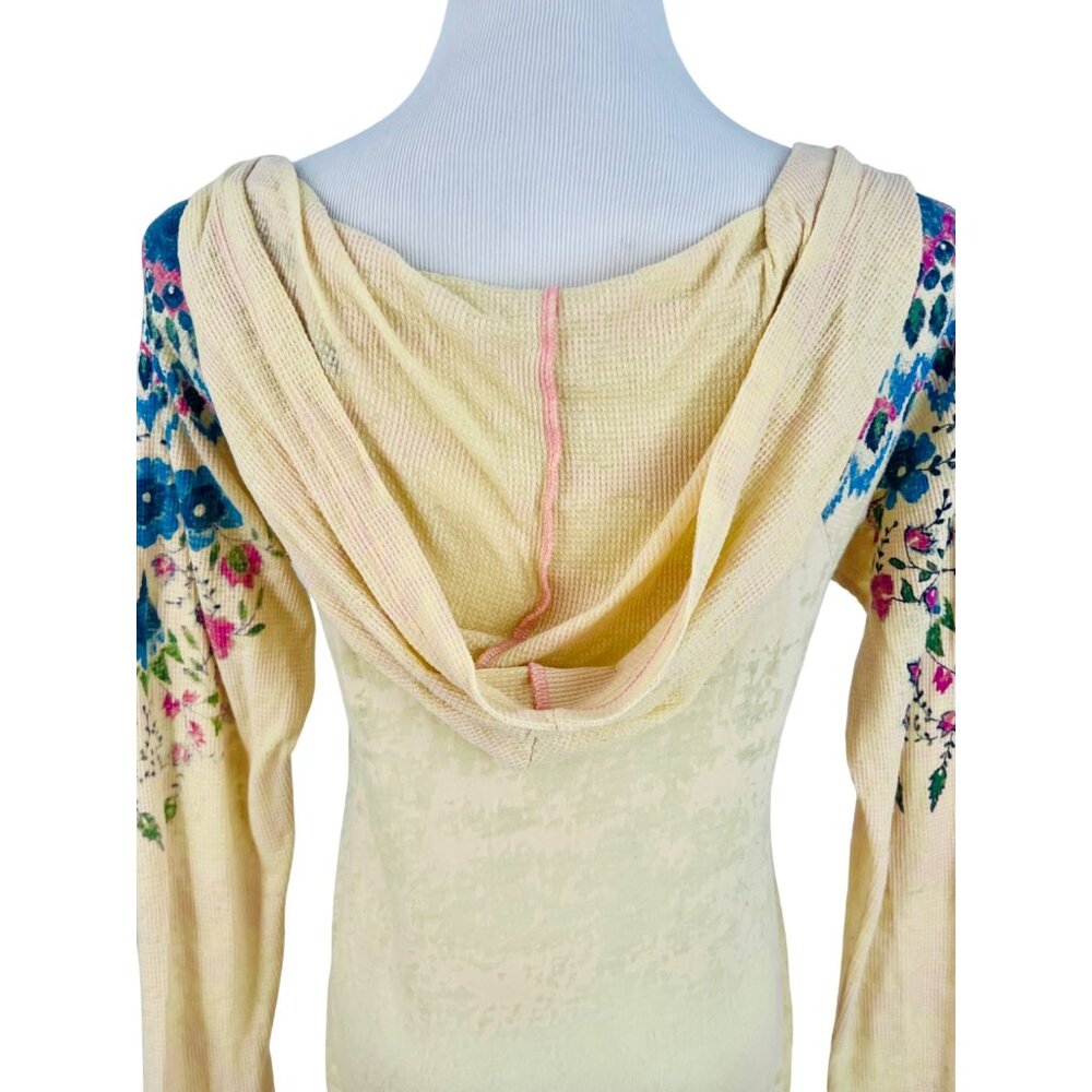 Vintage Free People Floral Boho Pullover Burnout Henley Hoodie Long Sleeve Top - Picture 9 of 16